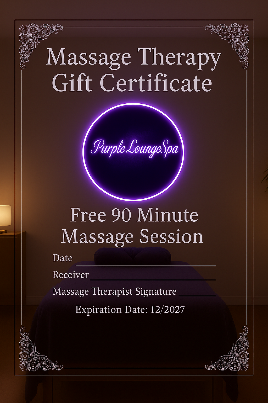 Purple Lounge Spa 90 Minute Massage Gift Certificate